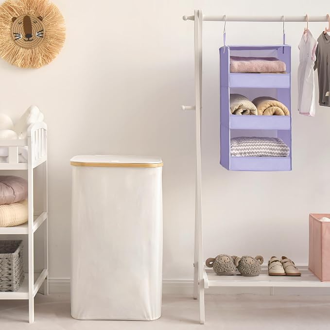 GRANNY SAYS 3-Shelf Hanging Closet Organizer, Foldable Storage, Purple | 33 lb Capacity, No-Sag Support, Keeps Clothes Neat, Folds Flat, Fits RV, Dorm & Small Closets