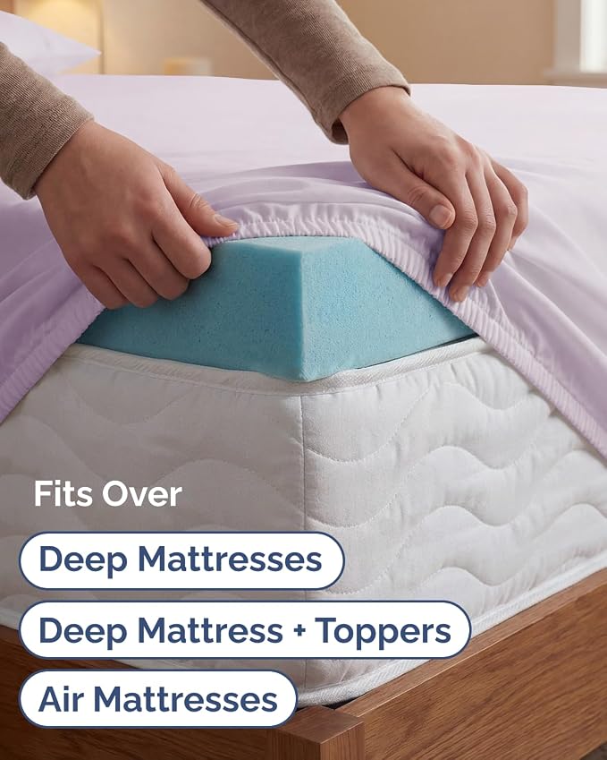 Extra Deep Twin XL Sheet Set - 3 Piece College Dorm Room - Light Lavender | Soft, Breathable & Cooling, Easily Fits 18 to 24 inch Mattress, Wrinkle Free & Fade Resistant with Extra Deep Pockets