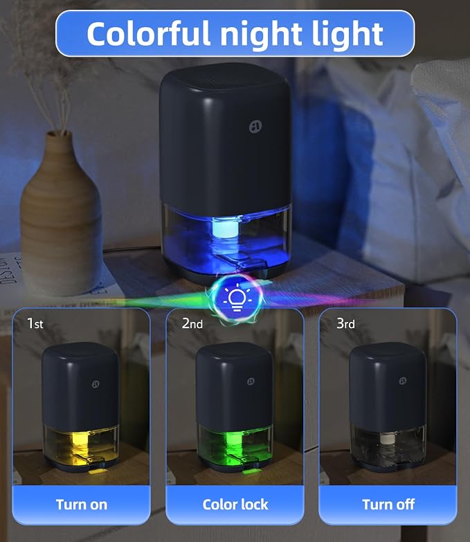 35 OZ Dehumidifier for Bedroom RV, Quiet with Auto Shut Off, Blue | 280 Sq.Ft Small Dehumidifiers for Home Bathroom Closet, 7 Color Light, 28dB Ultra Quiet, 35OZ Water Tank
