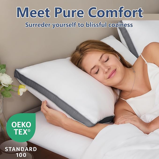 CozyLux Pillows Queen Size Set of 2, Gusseted Bed Pillow, 18 x 28 Inch | Soft Supportive Down Alternative Pillows for Side, Back & Stomach Sleepers, OEKO-TEX Certified, Hotel Quality, Dark Grey
