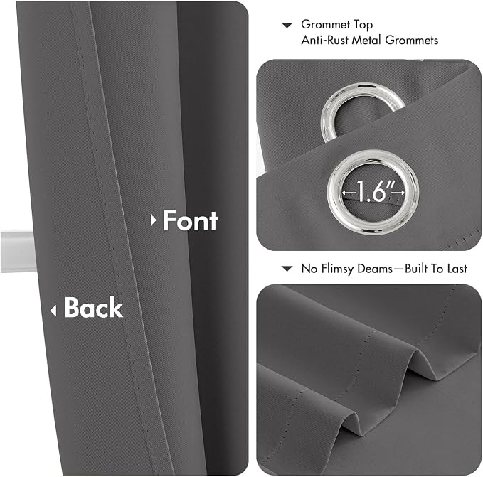 MIULEE Blackout Curtains for Bedroom 2 Panels 40 x 72 Inch Long Gray | Thermal Insulated, Living Room Darkening Grommet Drapes, Noise Reducing, Light Blocking Window Treatments