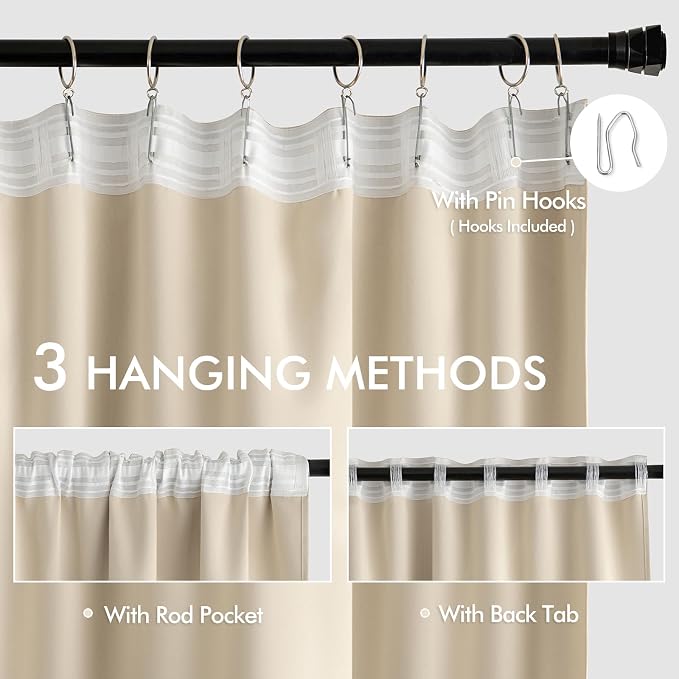 MIULEE Cream Beige Back Tab Blackout Curtains 52x120 Inch Long 2 Panels Set | Rod Pocket Pinch Pleated, Thermal Insulated, Bedroom Living Room Darkening Privacy Drapes, Extra Long Light Blocking Curtains