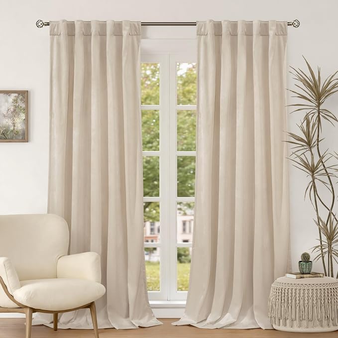 BGment Cream Beige Velvet Curtains for Living Room, 2 Panels, 42 x 84 Inch | Luxury, Thick, Thermal Insulated Blackout Curtains, Soundproof, Super Soft Drapes for Bedroom, Heavy, Back Tab Rod Pocket