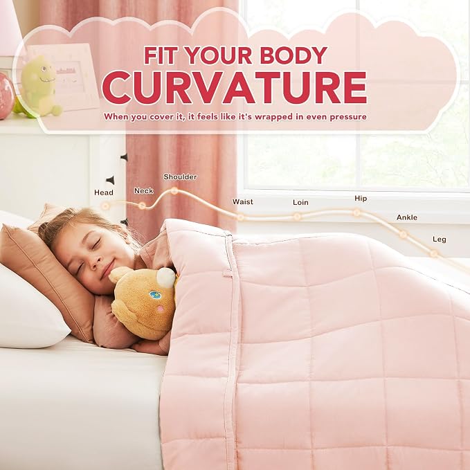 CuteKing Weighted Blanket (10lbs, 50"x60", Pink) Heavy Blanket for 90-100lbs, Weighted Blanket for Cooling & Heating with Premium Glass Beads, Soft Thick Blanket All-Season