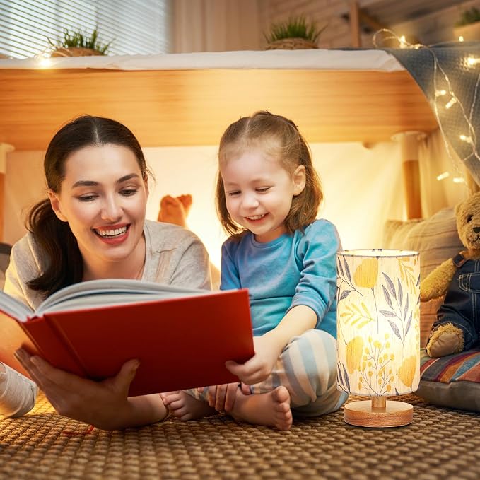 Small Table Lamps (Ginkgo Cream Shade, 9" Inline Control) | 3000K LED Blub Included | 680 Lumens | Easy Assembly | Minimalist Design | E26 | for Kitchen | for Kids Room