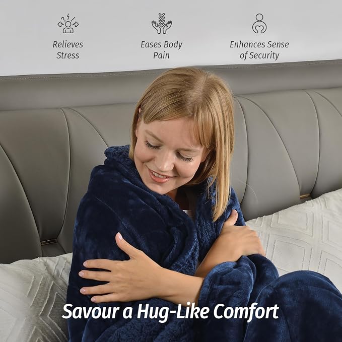 Sherpa Weighted Blanket for Adult 15 lbs Queen 60"x80" Navy Blue | Better Sleep, Relax Body & Mind, Dual Sided Soft Fuzzy Heavy Throw Blankets, Plush Flannel Top, Chunky Fluffy, Warm Hug