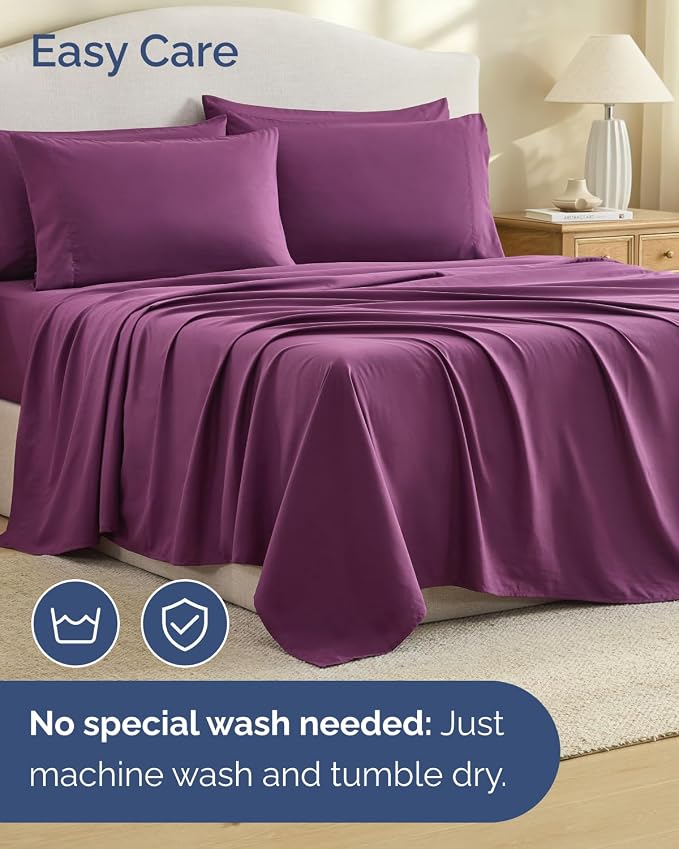 King 6 Piece Bed Sheet Set - Breathable & Cooling Sheets - Deep Purple | Ultra Soft Hotel Luxury Bedding Set w/ 8-16 Inch Deep Pockets - 1 Flat & 1 Fitted Sheet & 4 Pillowcases - Wrinkle & Fade Free