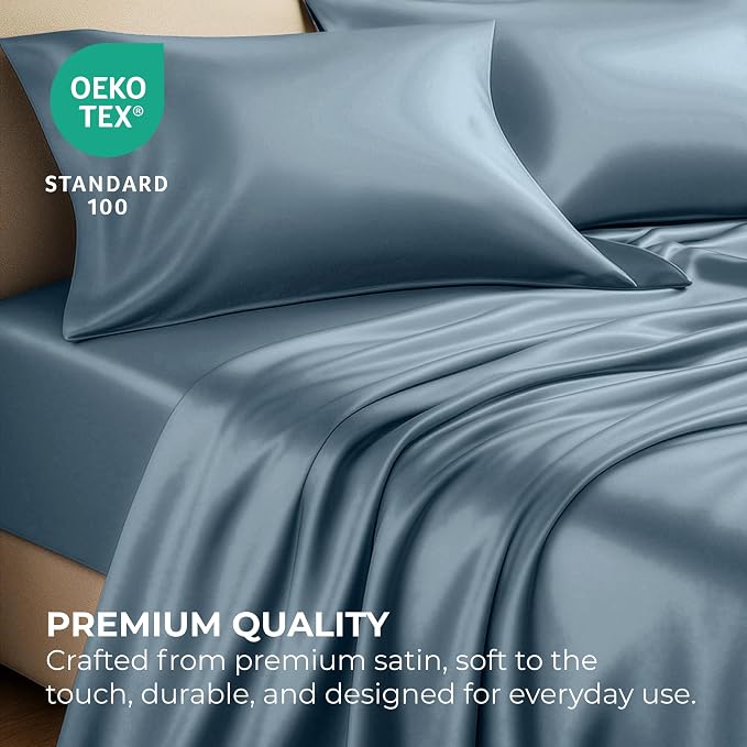 Satin Sheets Full [4-Piece, Skyblue] Hotel Luxury Silky Bed Sheets - Extra Soft 1800 Microfiber Sheet Set, Wrinkle, Fade, Stain Resistant - Deep Pocket Fitted Sheet, Flat Sheet, Pillow Cases