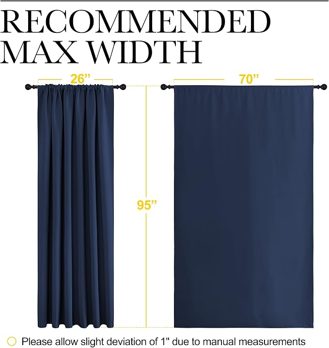 NICETOWN Living Room Curtains, Blackout Draperies, Home Decorations Thermal Insulated Solid Rod Pocket Blackout Drapes for Living Room, Hall (Navy, One Pair, 70 x 95-inch)