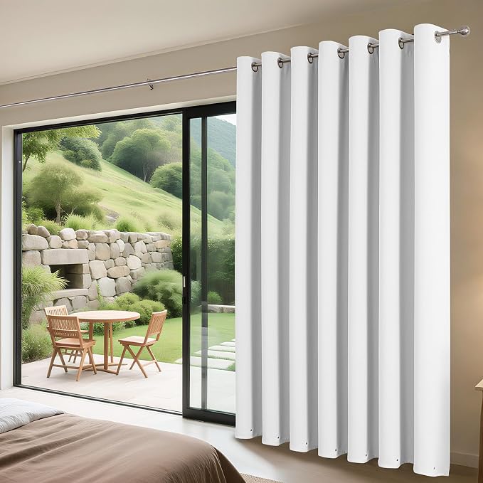 Joydeco Blackout Patio Sliding Door Curtains, Privacy Room Divider Curtains | Extra Wide Thermal Blackout Curtains for Bedroom Living Room, Curtain for Patio Door (Pure White, 70Wx84L, 1 Panel)