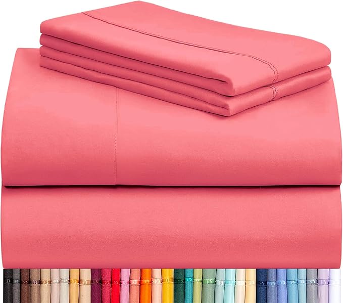 LuxClub Full Size Sheets, Cooling & Soft Deep Pocket Bed Sheets, 4PC | LuxClub Silky Fitted Sheet & Pillowcase Sets, Breathable Hotel Luxury Bedding for Mattress Wrinkle Free, Vermilion