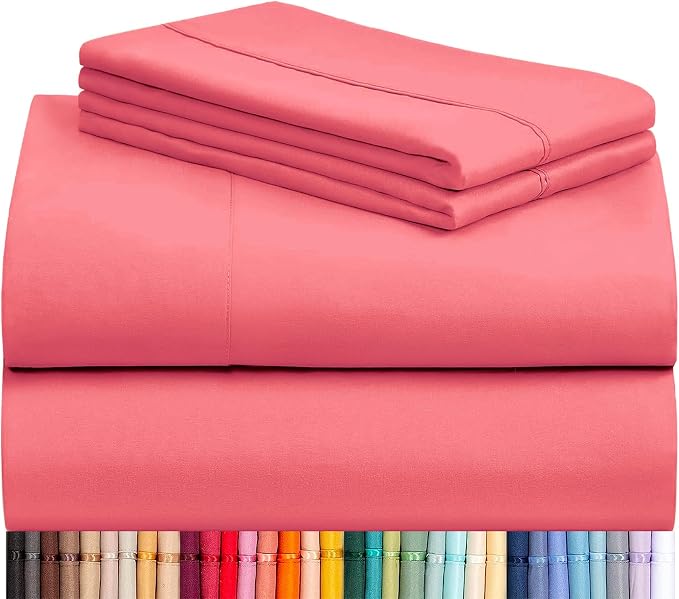 Cal King Size Sheets Set, Cooling & Soft Deep Pocket Bed Sheets, 4PC | LuxClub Silky Fitted Sheet & Pillowcase Sets, Breathable Hotel Luxury Bedding for Mattress Wrinkle Free, Vermilion