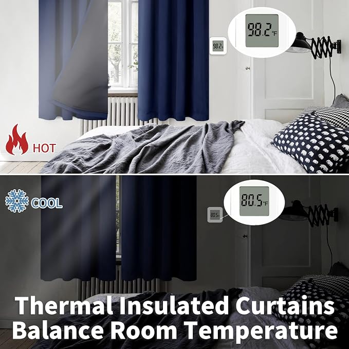 BGment Navy Blackout Curtains for Bedroom 90 Inch Length 2 Panels | Thermal Insulated, Room Darkening Curtains, Rod Pocket Soundproof, Living Room Window Curtains, 52 x 90 Inch
