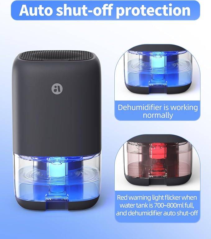 35 OZ Dehumidifier for Bedroom RV, Quiet with Auto Shut Off, Grey | 280 Sq.Ft Small Dehumidifiers for Home Bathroom Closet, 7 Color Light, 28dB Ultra Quiet, 35OZ Water Tank