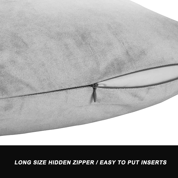 GIGIZAZA Decorative Throw Pillow Covers 18 x 18,Sofa Cushion Grey Pillow Covers,Velvet Pillow Square Cushion Covers (18x18inch(45x45cm)-4pcs, Silver Grey)