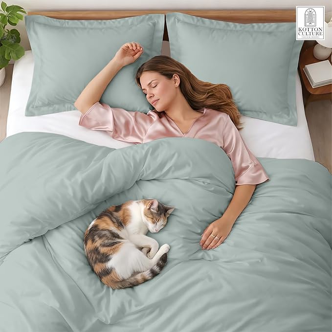 Custom Duvet Cover 100% Egyptian Cotton 600 Thread Count Ultra Soft Breathable Durable Customizable Comforter Cover(Desired Dimensions) Zipper Closure & 7Internal Ties Aqua Green