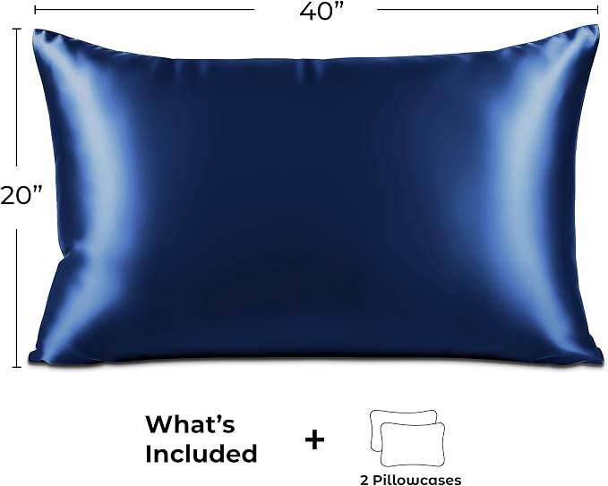 Satin Pillowcase 2 Pack - King Size (20"x40", Navy) - Silky Pillow Cases for Hair and Skin - Satin Pillow Covers with Envelope Closure - Extra Soft Premium Microfiber