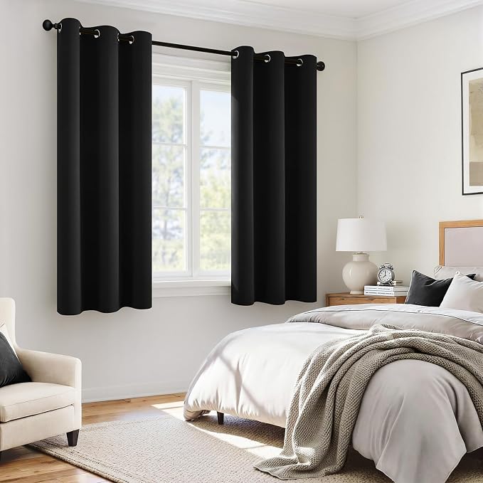 MIULEE Black 100% Blackout Curtains for Bedroom 40x54 Inch Length | 2 Thick Layers Thermal Insulated Short Window Curtains, Noise Reducing Grommet，Drapes for Kitchen Living Room, 2 Panels