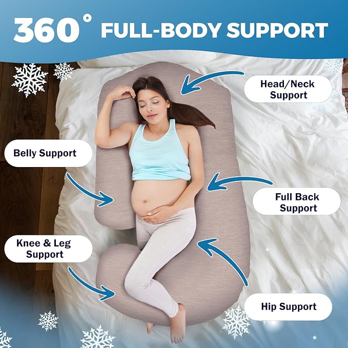 Pregnancy Pillows for Sleeping – 57-Inch Maternity Pillow for Pregnant Women with Removable Washable Cover – Support for Back, Belly, Neck, Legs, & Hips – V C U Shaped Full Body Pillow