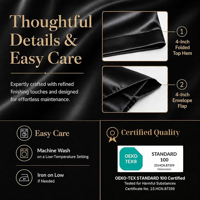 CozyLux Satin Sheets Twin, 3-Piece 14-Inch Deep Pocket Sheet Set | OEKO-TEX Certified Silky Soft Sheet Set for Hair & Skin, Luxurious Silky-Smooth Satin for Elegant Bedroom Decor, Black