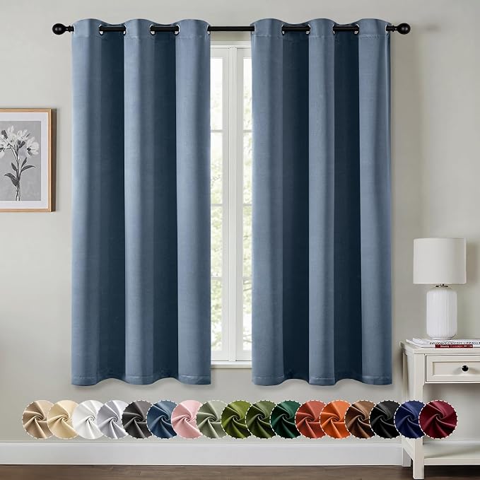 MIULEE Blackout Curtains for Bedroom 2 Panels 34 x 54 Inch Long Stone Blue | Thermal Insulated, Living Room Darkening Grommet Drapes, Noise Reducing, Light Blocking Window Treatments