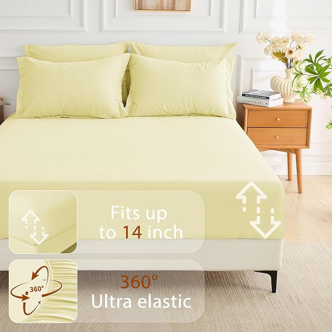 7 Pieces Queen Comforter Set, Soft Bed in a Bag Queen Size, All Season Bedding Set with Comforter, Flat Sheet, Fitted Sheet, Pillowcases & Shams, Cream Yellow