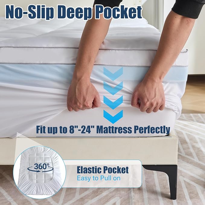4 Inch Dual Layer Mattress Topper Twin Size, 2 Inch Cooling Gel Memory Foam and 2 Iinch Down Alternative Pillow Top Pad for Back Pain, with 8-21 Inch Deep Pocket
