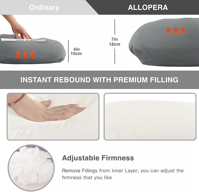 ALLOPERA Pregnancy Pillow, Full Body Maternity Pillow 57 inch, with Removable Washable Cover - Support for Legs, Back, Neck, Shoulder, HIPS, Belly for Pregnent Women, Jersey Knit Cotton (Dark Grey)