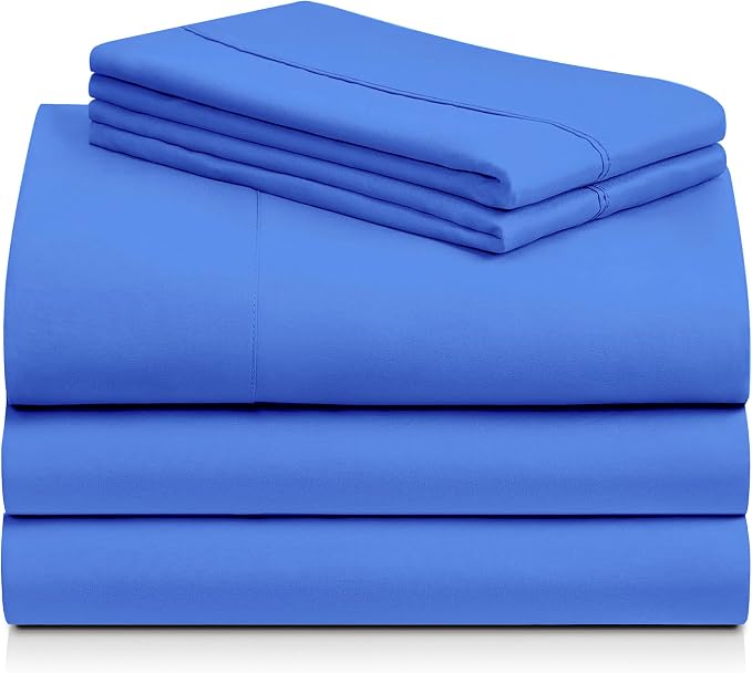 Split King Sheets for Adjustable Bed, Soft Deep Pocket Bed Sheets Set, 5PC | LuxClub Silky Fitted Sheet & Pillowcase Sets, Breathable Hotel Luxury Bedding for Mattress Wrinkle Free, Marine Blue