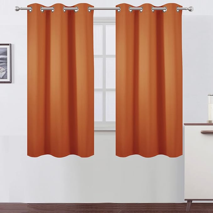 Orange Blackout Curtains 42 x 63 Inch Length/Set of 2 Curtain Panels/Thermal Insulated Room Darkening Blackout Curtains for Bedroom