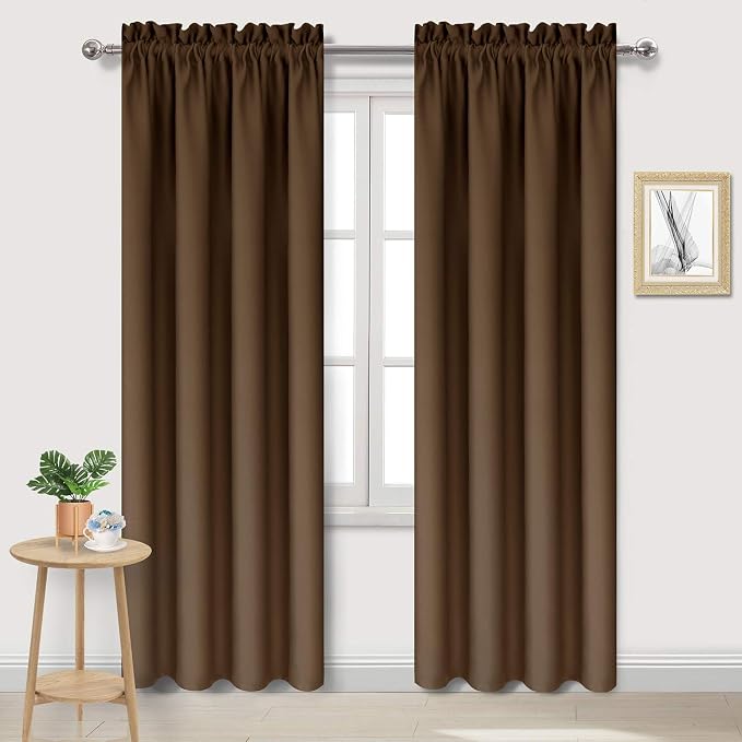 DWCN Blackout Curtains for Bedroom Living Room 38 x 84 Inch Long Brown | Room Darkening, Thermal Insulated, Light Blocking, Rod Pocket Drapes, Noise Reducing Window Treatments