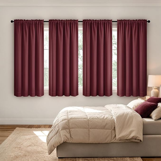 MIULEE 4 Panels Set Burgundy Red Blackout Curtains 63 Inch Length Bedroom | Thermal Curtains for Summer Heat, Light Blocking Privacy Window Drapes, Top&Bottom Rod Pocket