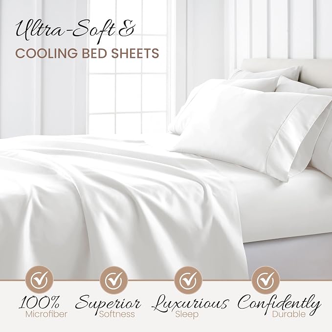 Linen Market Brushed Microfiber Twin XL Sheet Set 3 Piece – Oeko-TEX Certified Ultra Soft & Wrinkle-Free - 16" Deep Pocket Sheets - Easy Care Twin XL Size - White