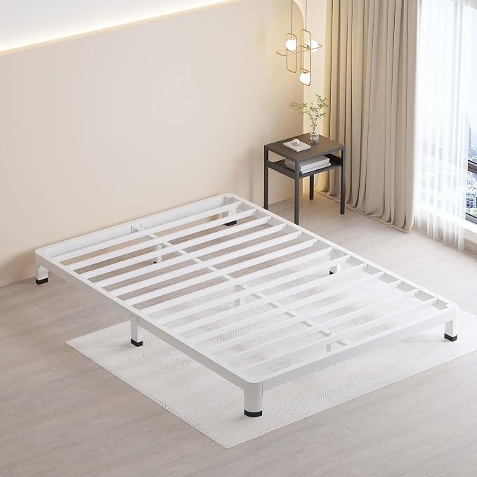 MAF 14 Inch Twin Metal Platform Bed Frame White with Round Corner Legs | Mattress Slide Stopper, 3000 LBS Heavy Duty Steel Slats Support, Noise Free, No Box Spring Needed, Easy Assembly, Anti-Slip