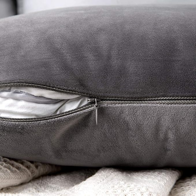 MIULEE 12x20 Inch Lumbar Velvet Throw Pillow Covers Medium Gray | Pack of 2 Soft Solid Decorative Pillow Covers, Modern Luxury Home Decor, for Chair Couch Sofa Bedroom Livingroom