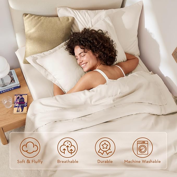 5 Pieces Twin XL Comforter Set, Soft Bed in a Bag Twin XL Size, All Season Bedding Set with Comforter, Flat Sheet, Fitted Sheet, Pillowcases & Shams, Beige