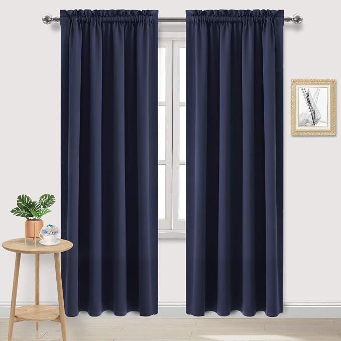 DWCN Blackout Curtains for Bedroom Living Room 52 x 84 Inch Long Navy | 2 Panels Set, Room Darkening, Thermal Insulated, Light Blocking, Rod Pocket Drapes, Noise Reducing Window Treatments