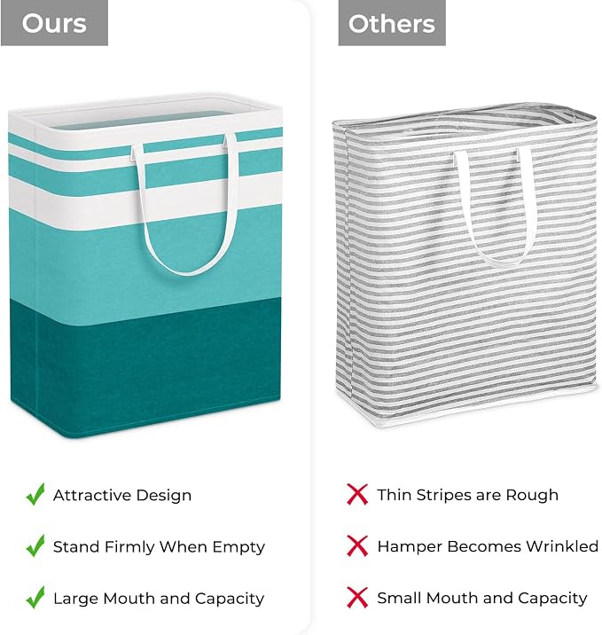 HomeHacks 2 Pack Large Laundry Baskets, Laundry Hampers Bags (Green 125Lx2) | Waterproof, Freestanding, Collapsible Clothes Hamper with Reinforced Handles in Laundry Room, Dorm, Bathroom, Bedroom