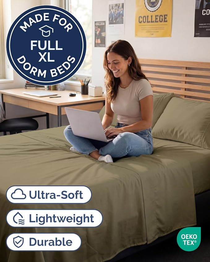 Full XL Sheets - 4 Piece Full XL Sheet Set - Breathable & Cooling - Khaki | Hotel Luxury Bedding for Women & Men with Deep Pockets, Ultra-Soft, Comfy, Easy-Fit, Wrinkle Free & Fade Resistant, Oeko-Tex