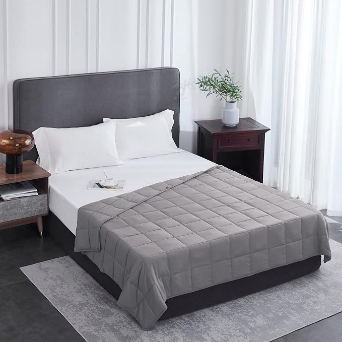 L'AGRATY Weighted Blanket for Adults 20lbs（Queen Size, 60"x80"） Cooling Heavy Blanket Microfiber Breathable Big Weighted Throw Blanket for Summer Fall Winter, Light Grey