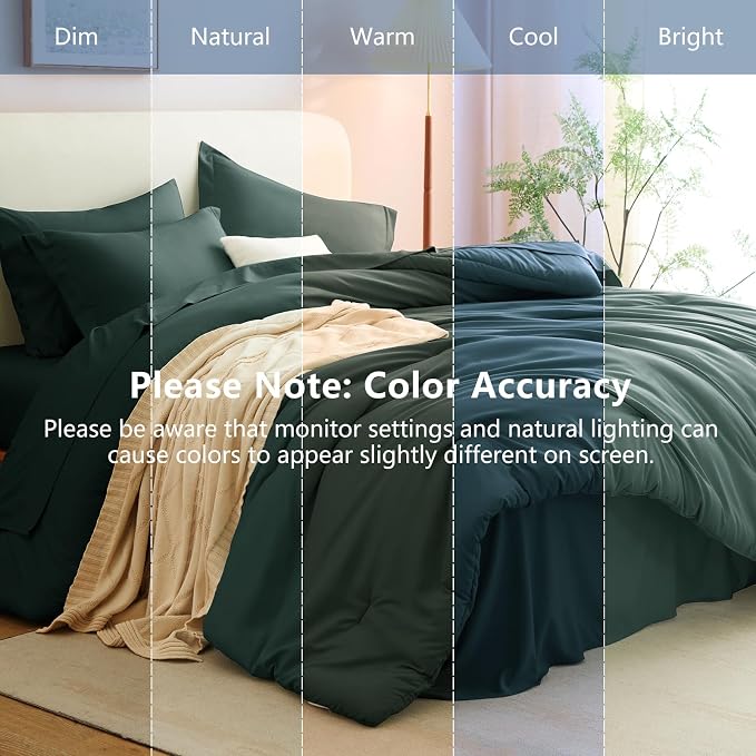 Queen Comforter Set Forest Green, 7 Pieces Bed in a Bag | OEKO-TEX Certified, All-Season, Bedroom, 240GSM Down Alternative Comforter, Flat & Fitted Sheets, 2 Pillowcases & 2 Shams