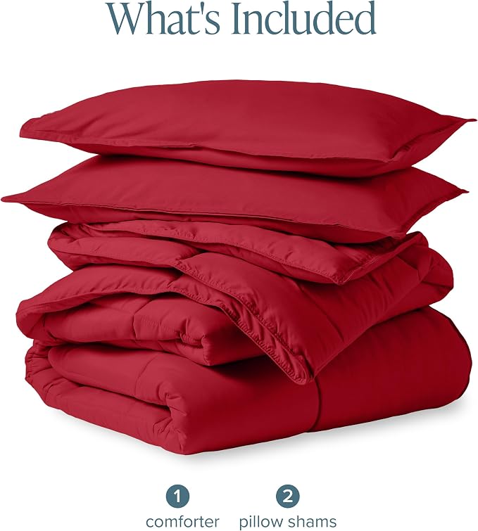 Bare Home Queen Comforter Set - 1800 Ultra Soft (Queen, Red) | All-Season, Breathable, Hypoallergenic, Premium 1800, Warm, Cozy