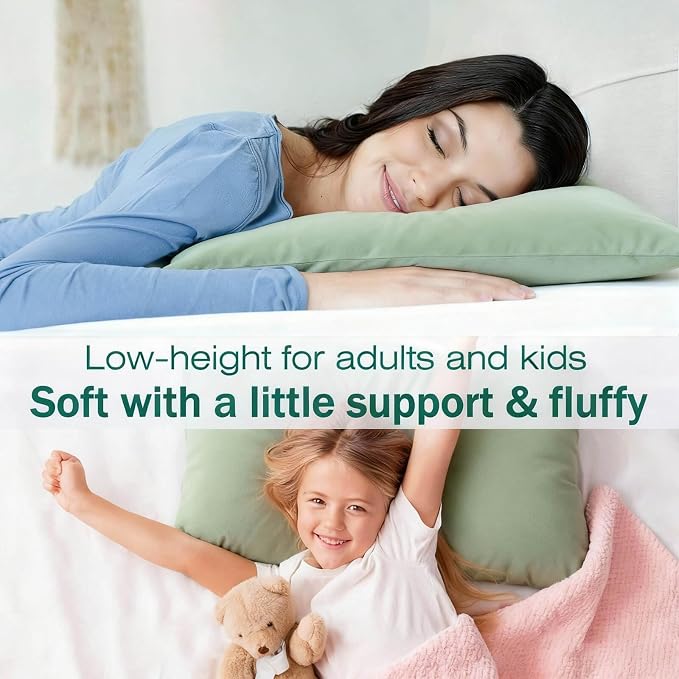 Flat Ultra Thin Bed Pillows Standard Size Pillow Set of 2 Extra Soft Down Alternative for Stomach Back Sleeper Sage Green 20x26inches