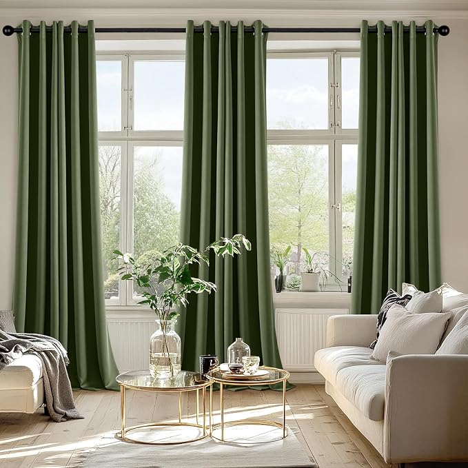MIULEE Blackout Curtains for Bedroom 2 Panels 40 x 90 Inch Long Olive Green | Thermal Insulated, Living Room Darkening Grommet Drapes, Noise Reducing, Light Blocking Window Treatments