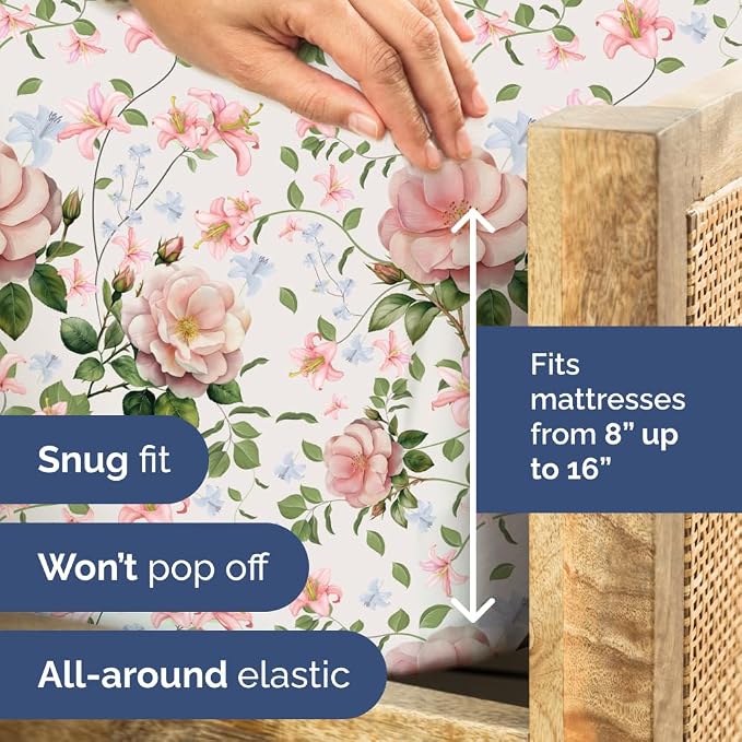 Full 4 Piece Floral Sheet Set - Soft, Breathable & Cooling - Secret Garden | 1 Flat, 1 Fitted & 2 Pillowcases w/ Deep Pockets, Boho Botanical Floral Bedding, Breathable & Cooling, Wrinkle & Fade Free