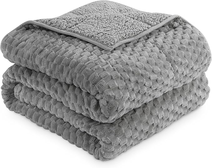 Mr. Sandman Weighted Blankets for Adults, Queen Size 80 x 87 Inches, 15lbs | Machine Washable; Soft Warm Sherpa Fleece; Jacquard Flannel Filled with Glass Beads; Heavy Throw for Sleep and Calm; Grey