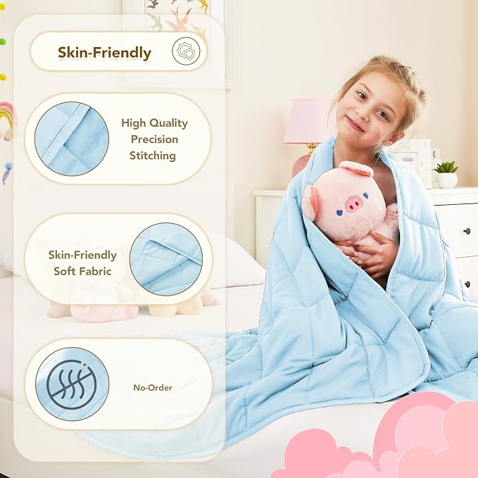 CuteKing Weighted Blanket - Weighted Blanket with Premium Glass Beads - Breathable Heavy Blanket for Comfortable Rest - Thick Blanket All Season (10lbs, 50"x60", Light Blue)