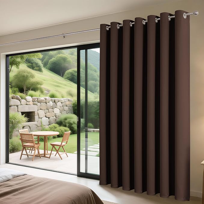 Joydeco Blackout Patio Sliding Door Curtains, Privacy Room Divider Curtains | Extra Wide Thermal Blackout Curtains for Bedroom Living Room, Curtain for Patio Door (Chocolate, 100Wx84L, 1 Panel)