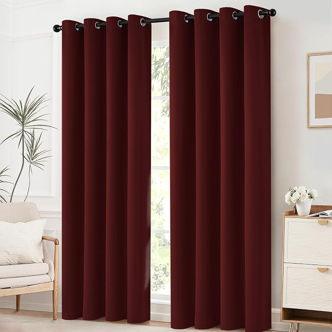 Yakamok Room Darkening Curtains 52x84 inch Length Burgundy Red-Living Room | 2 panels,grommet blackout window treatment,thermal insulated,light blocking drapes,privacy protection,bedroom dining room