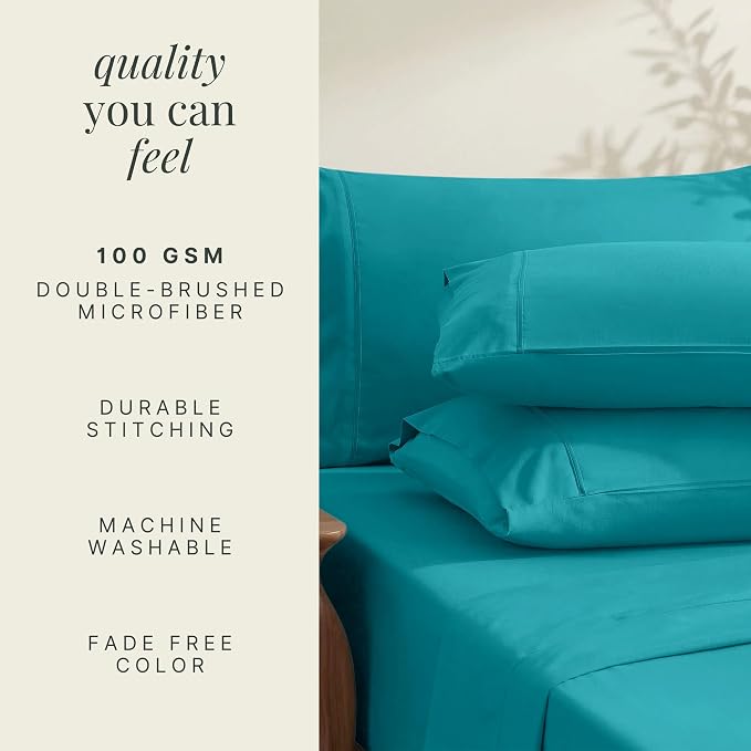 Hearth & Harbor Extra Deep Pocket Sheets - Fits Mattress 18-24 Inches Deep - Extra Deep Pocket California King Size - 6 Piece Cal King Sheets - Cal King, Teal